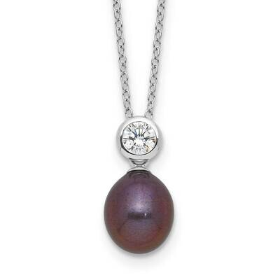 Rh-Plated 7-8mm Black Rice Fwc Pearl CZ 17 Inch Necklace Sterling Silver QH5785B-17, MPN: QH5785B-1…