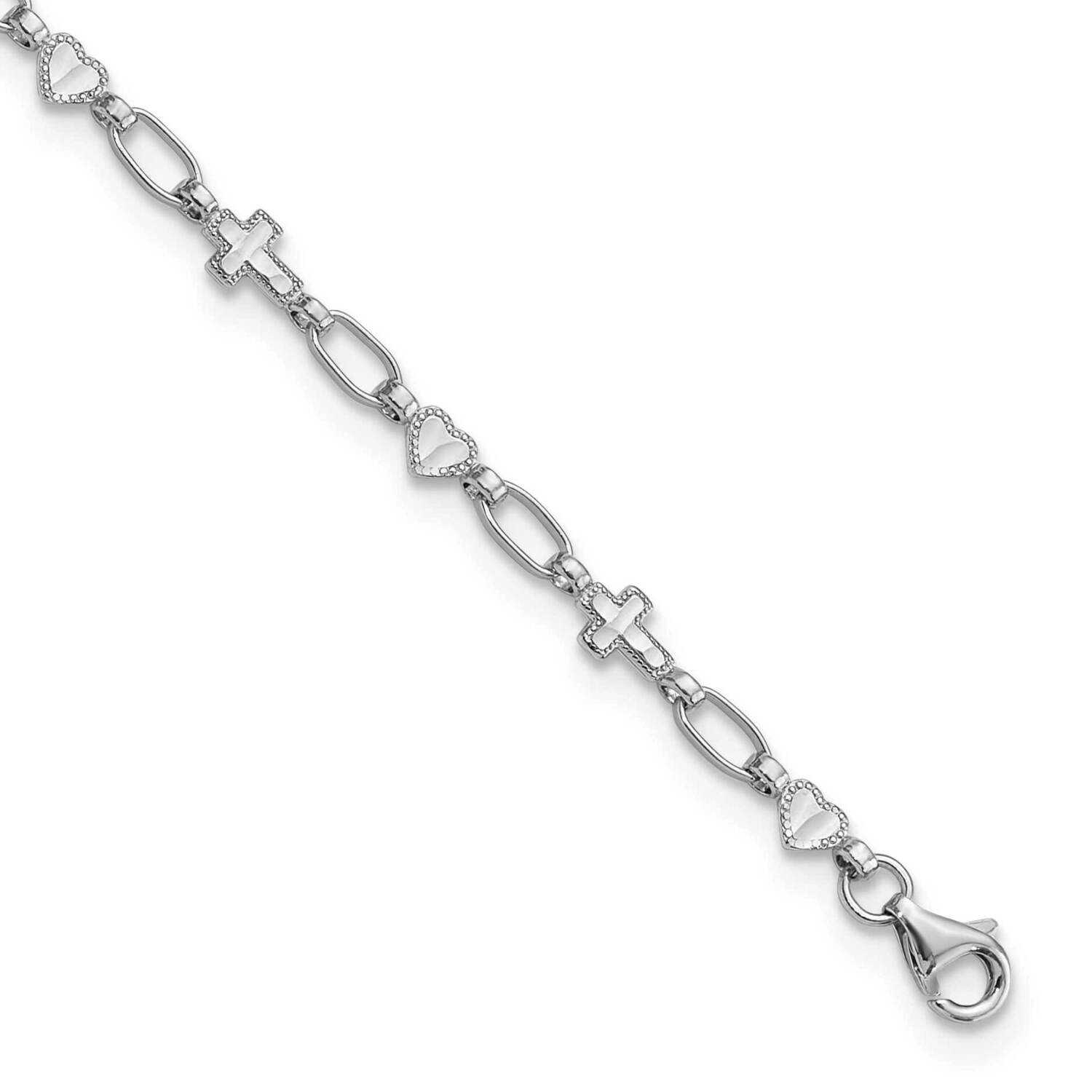 10 Inch Heart Cross Anklet Sterling Silver Rhodium-Plated QG6307-10