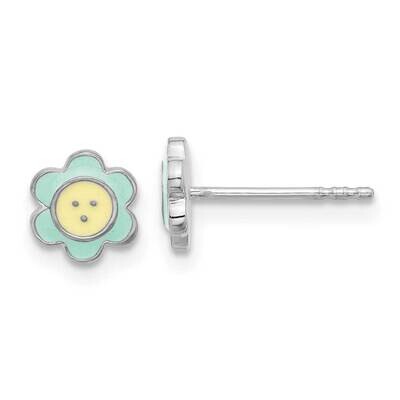Enamel Flower Children&#39;s Post Earrings Sterling Silver Rhodium-Plated QE17721, MPN: QE17721,