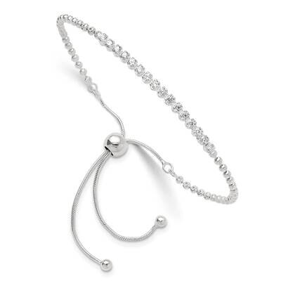 Diamond-Cut CZ Adjustable Bracelet Sterling Silver Polished QG6245, MPN: QG6245,