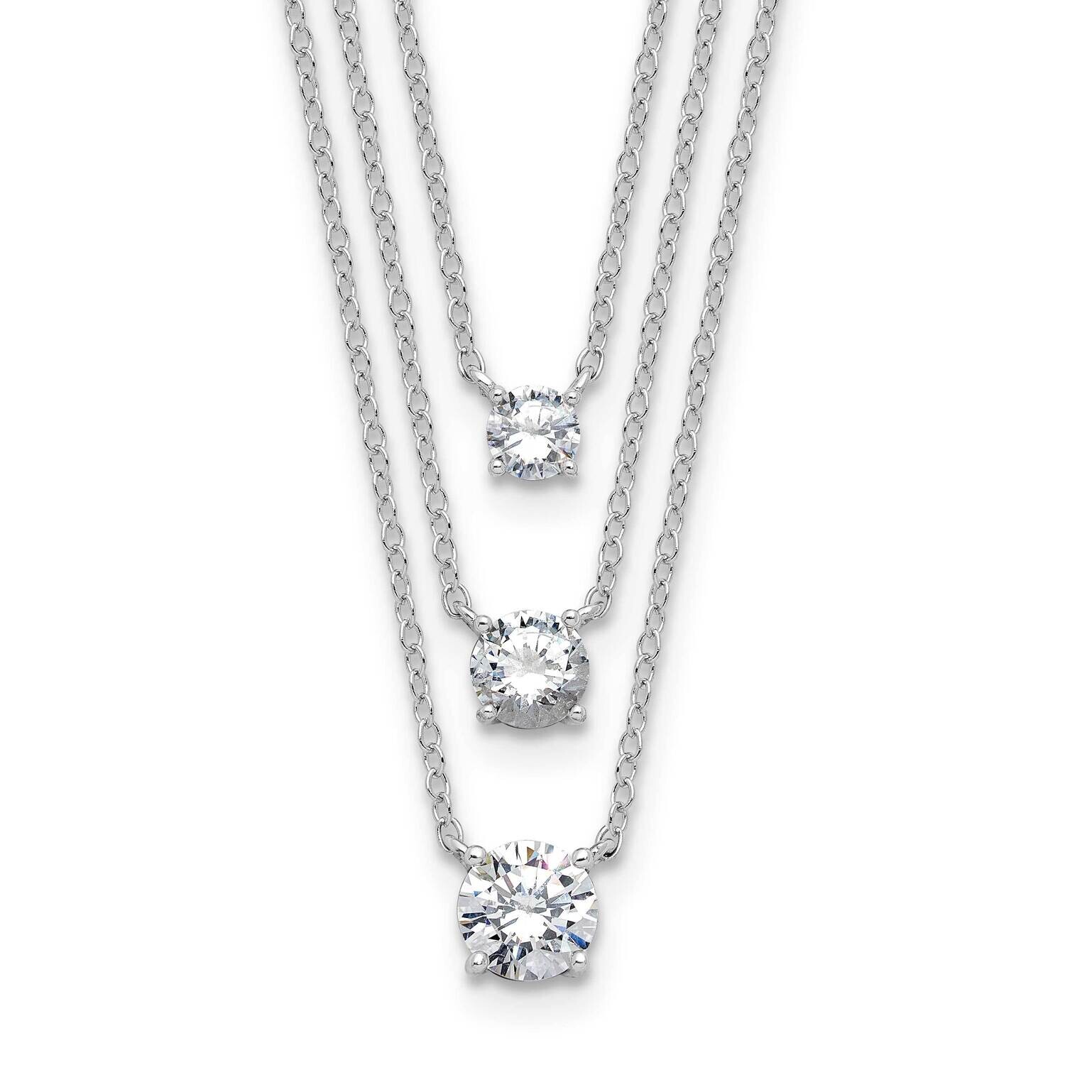 CZ 3-Str14.5 Inch 2 Inch Extension Necklace Sterling Silver Rhodium-Plated QG6638-14.5, MPN: QG6638…