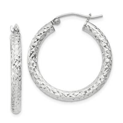 Diamond-Cut 3X25mm Hoop Earrings Sterling Silver QE8087SP, MPN: QE8087SP,