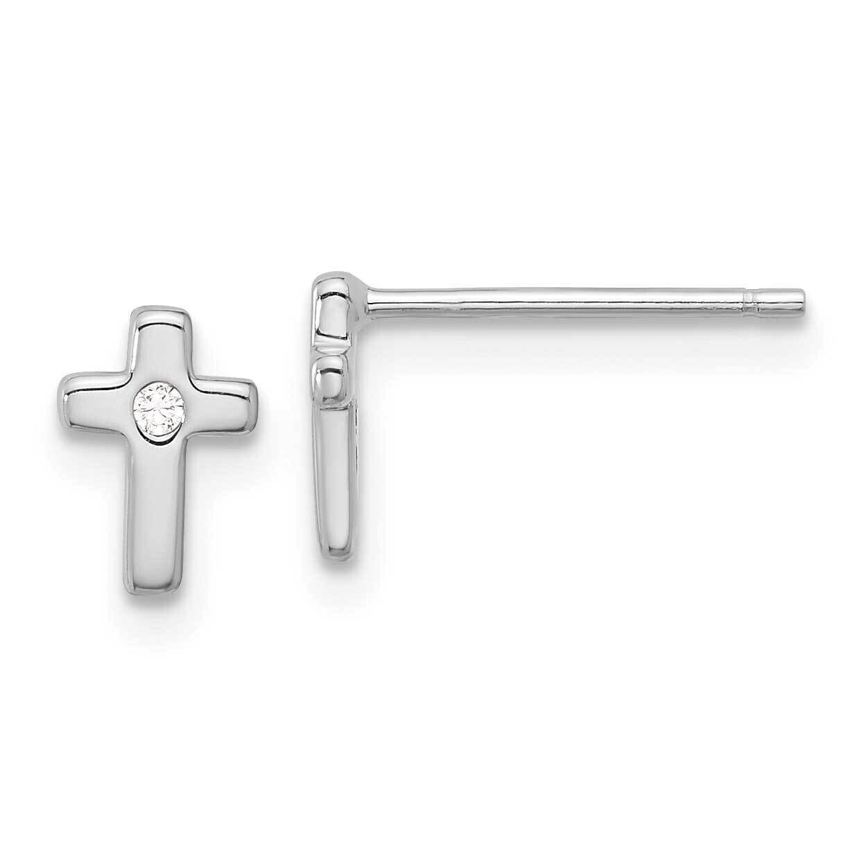 Polished CZ Cross Post Earrings Sterling Silver Rhodium-Plated QE17685