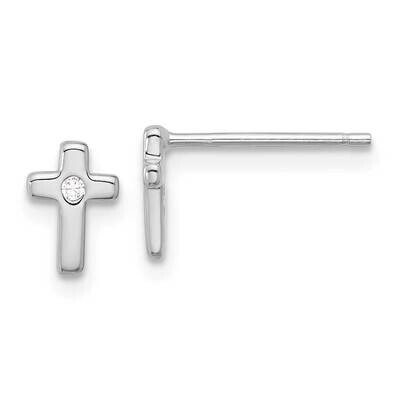Polished CZ Cross Post Earrings Sterling Silver Rhodium-Plated QE17685, MPN: QE17685,