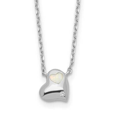 Rh-Plated Created Opal Inlay CZ Heart 2 Inch Extension Necklace Sterling Silver QG6595-16, MPN: QG6…