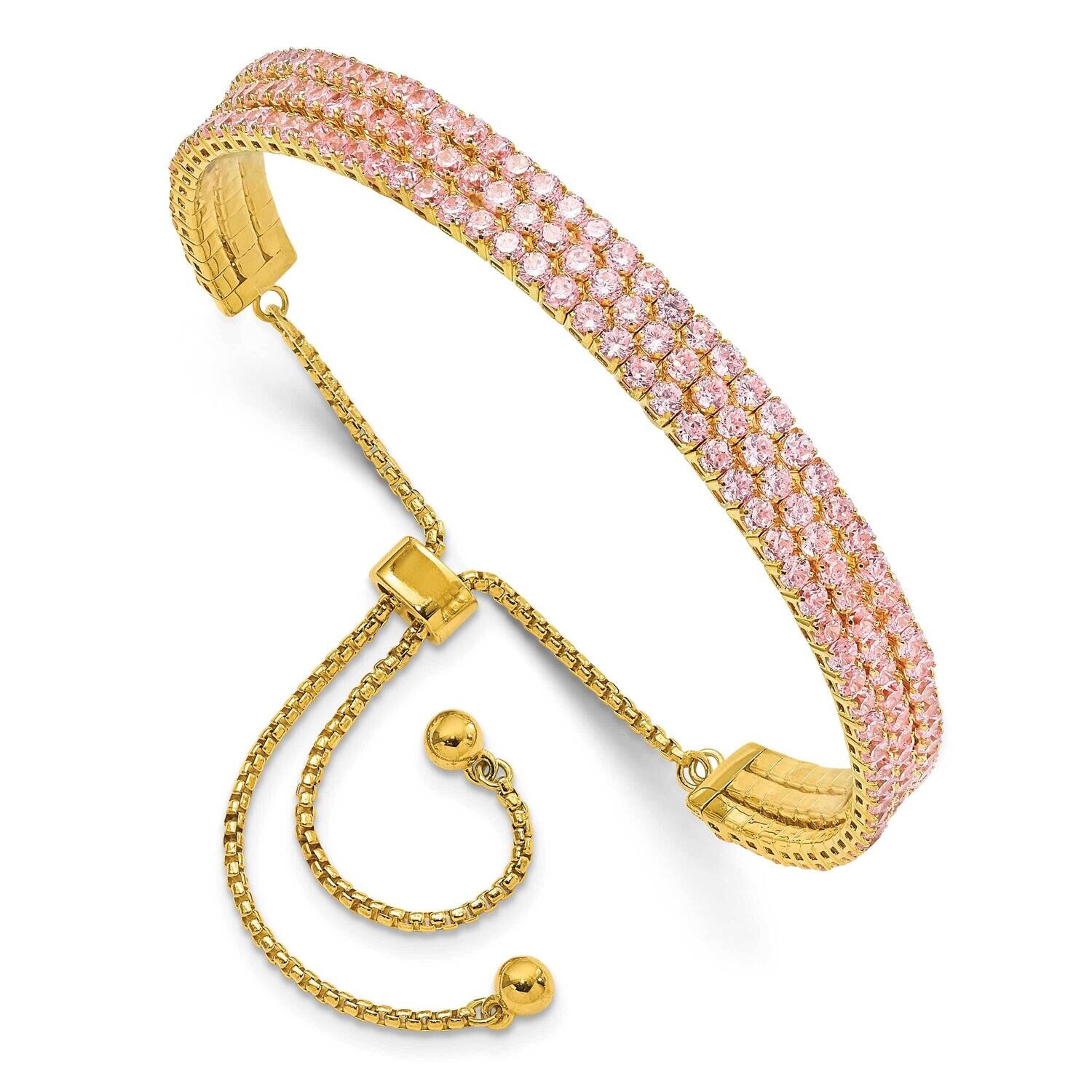 Gold Tone October Light Pink Triple CZ Adjustable Bracelet Sterling Silver QG5697OCT, MPN: QG5697OC…