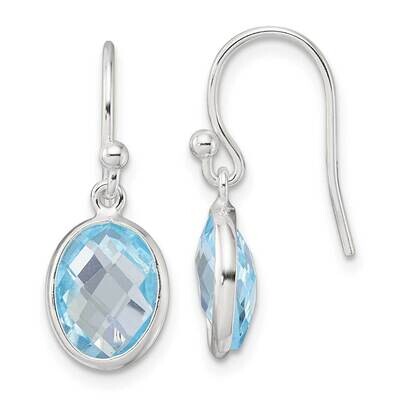 Oval Blue Topaz Dangle Earrings Sterling Silver Polished QE17754BT, MPN: QE17754BT,