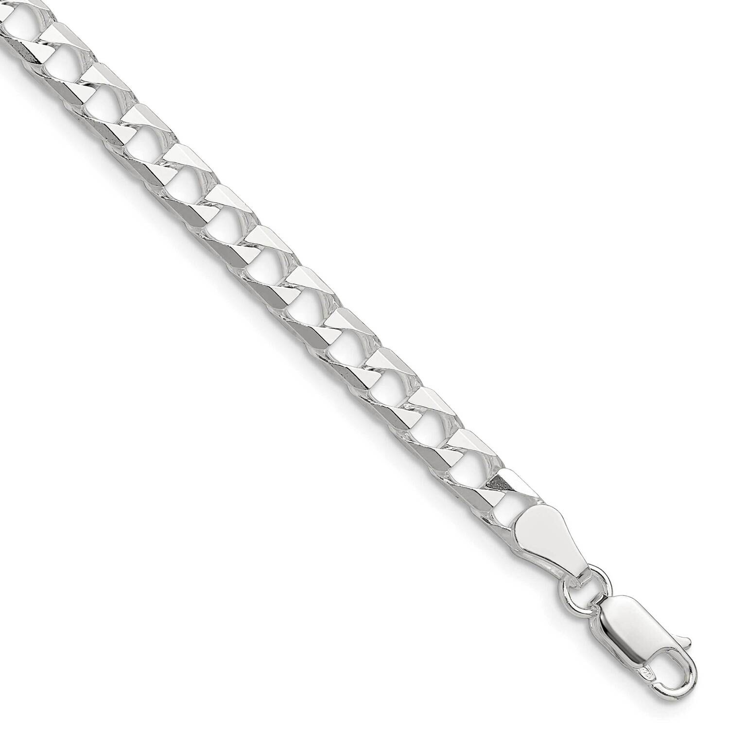 Diamond-Cut 5mm Flat Curb Link Chain 8 Inch Sterling Silver Polished QFOC180-8, MPN: QFOC180-8,