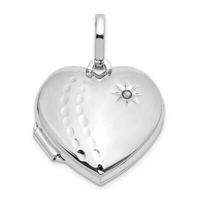 Rhod-Pltd Polished Textured Diamond 18mm Heart Locket Sterling Silver QLS1117, MPN: QLS1117,