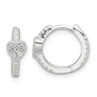 E-Coating Fancy CZ Heart Hinged Hoop Earrings Sterling Silver QE17188, MPN: QE17188,
