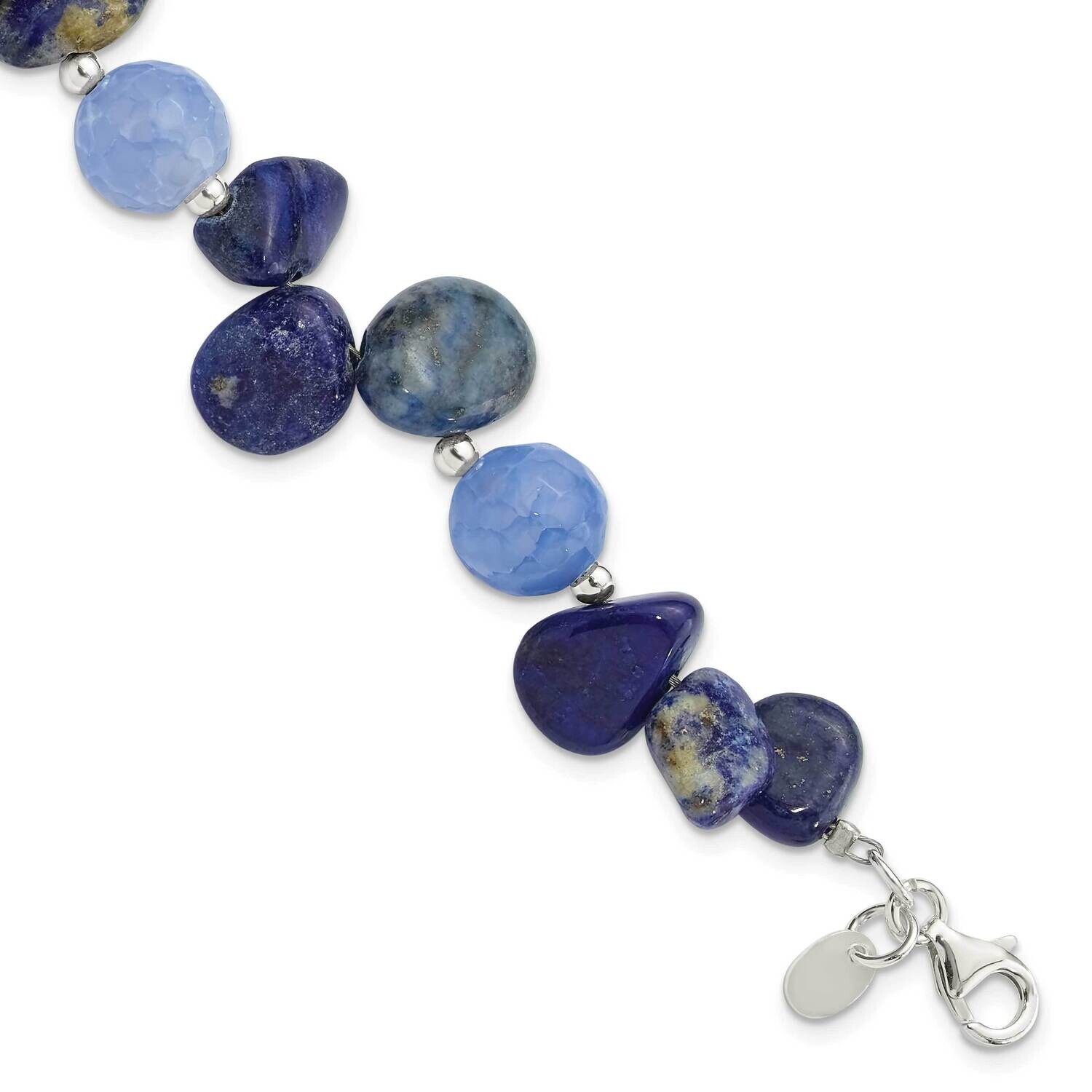 Agate Shell Lapis Sodalite 1 Inch Extension Bracelet Sterling Silver QH5686-7.5, MPN: QH5686-7.5,
