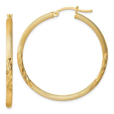 Flash Gold-Plated 2.5mm Polished Satin Diamond-Cut Hoop Earrings Sterling Silver QE3553GP, MPN: QE3…