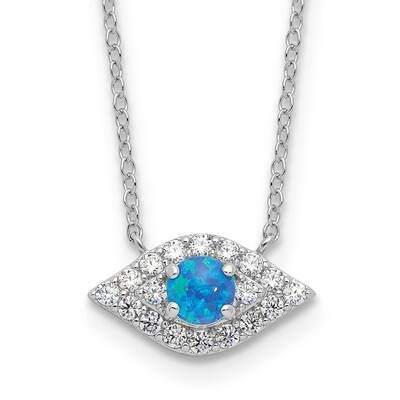CZ Blue Cr. Opal Evil Eye 2 Inch Extension Necklace Sterling Silver Rhodium-Plated QG6590-16, MPN: …