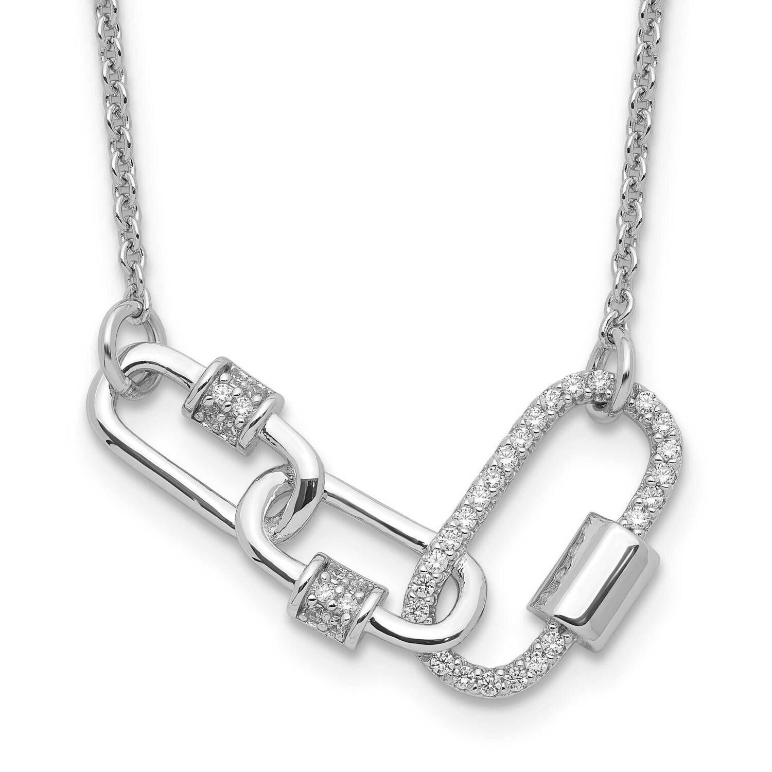 Fancy Link CZ 16 Inch 1 Inch Extension Necklace Sterling Silver Rhodium-Plated QG6496-16, MPN: QG64…