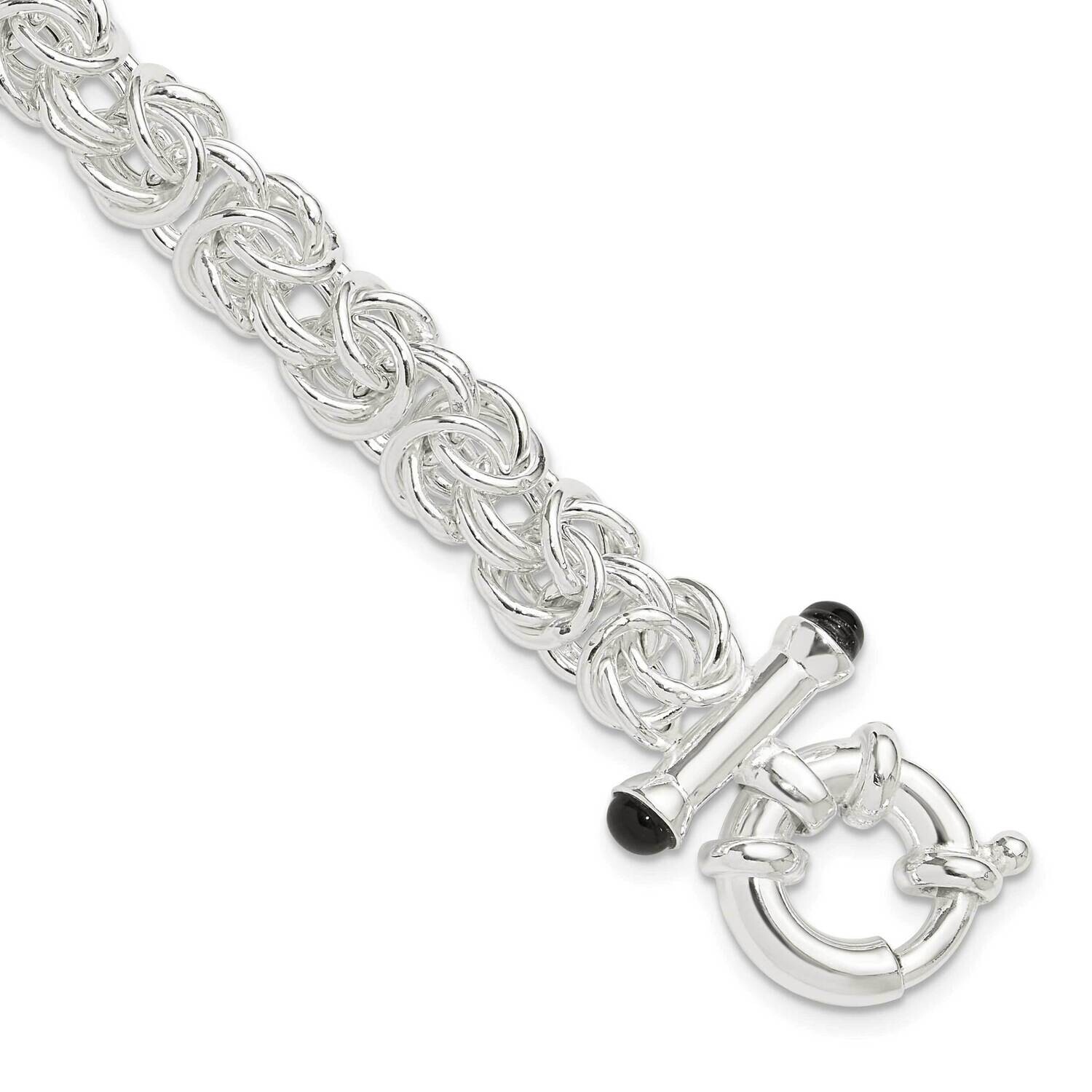 Black Onyx Rounded Byzantine Chain Bracelet 8 Inch Sterling Silver Polished QG6402-8, MPN: QG6402-8,