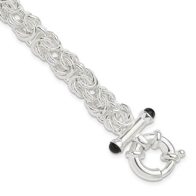 Black Onyx Rounded Byzantine Chain Bracelet 8 Inch Sterling Silver Polished QG6402-8, MPN: QG6402-8,