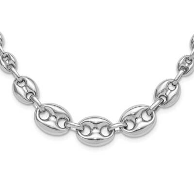Rh-Plated Hollow Graduated Marina Link 17 Inch Necklace Sterling Silver QG6504-17, MPN: QG6504-17,