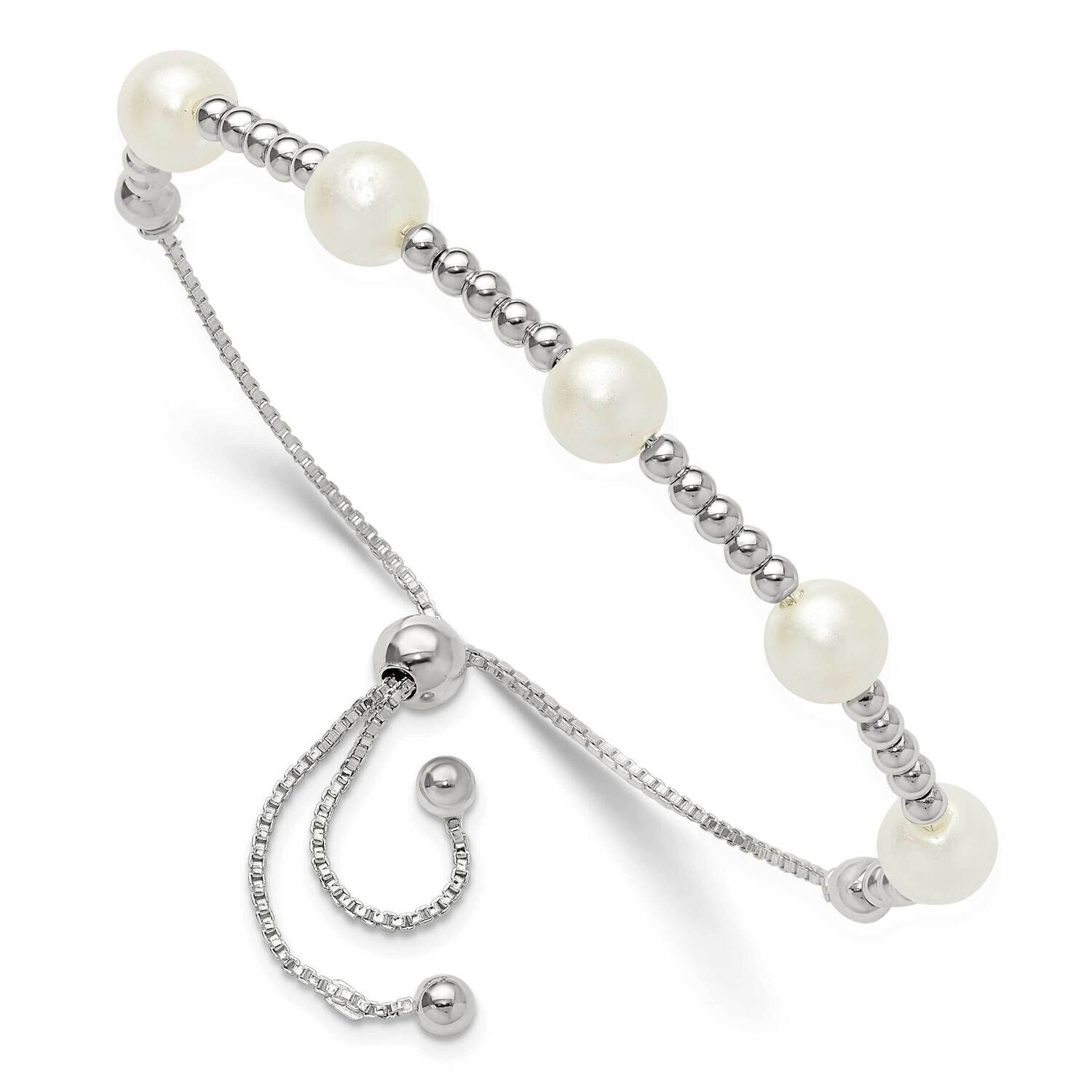 Beaded Synthetic Pearl Adjustable Bracelet Sterling Silver Polished QG6247