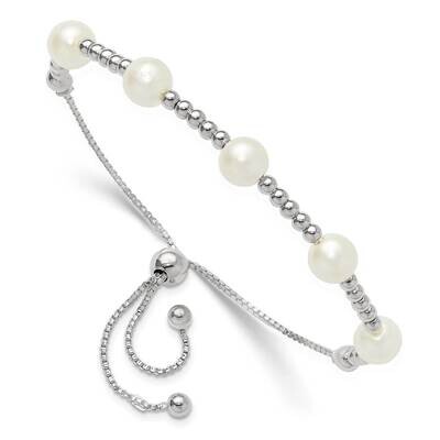 Beaded Synthetic Pearl Adjustable Bracelet Sterling Silver Polished QG6247, MPN: QG6247,