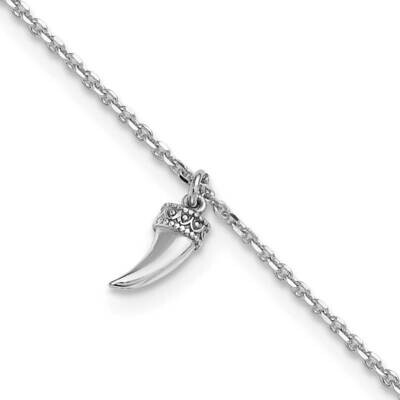 3D Horn 9 Inch Plus 1 Inch Extender Anklet Sterling Silver Rhodium-Plated QG6316-9, MPN: QG6316-9,