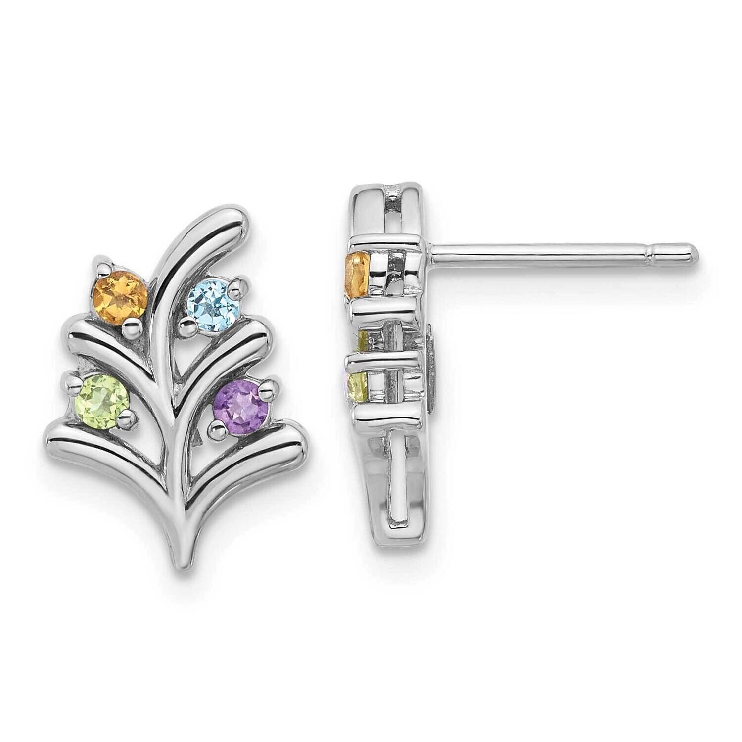 Rainbow Multi-Gemstone Post Earrings Sterling Silver Rhodium-Plated QE17761RB, MPN: QE17761RB,