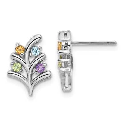 Rainbow Multi-Gemstone Post Earrings Sterling Silver Rhodium-Plated QE17761RB, MPN: QE17761RB,
