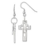 Double Open Cross Shepherd Hook Earrings Sterling Silver Polished QG6567, MPN: QG6567,