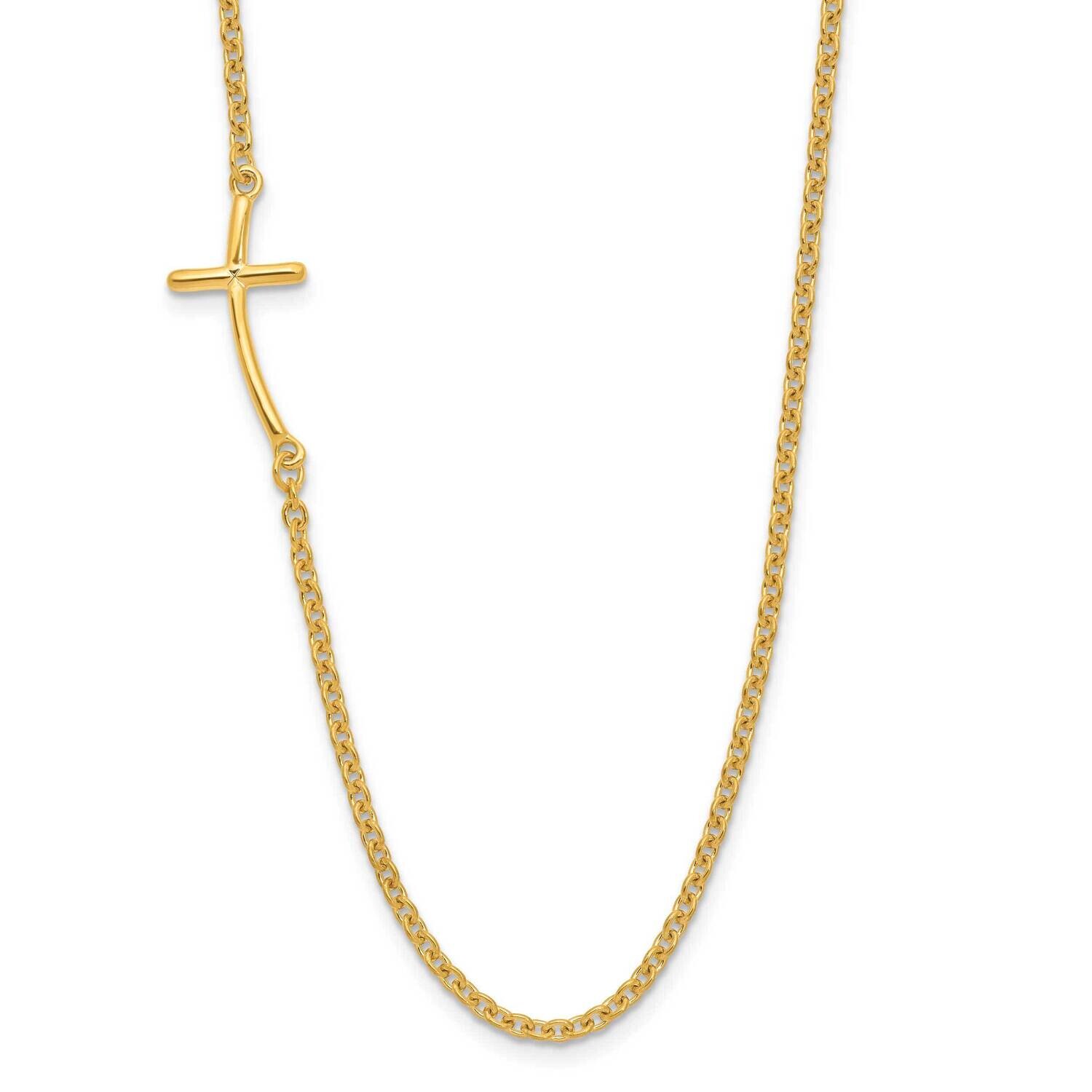 Yellow Gold-Plated Small Off-Set Sideways Curved Cross Necklace  Sterling Silver QG3465Y-19, MPN: Q…