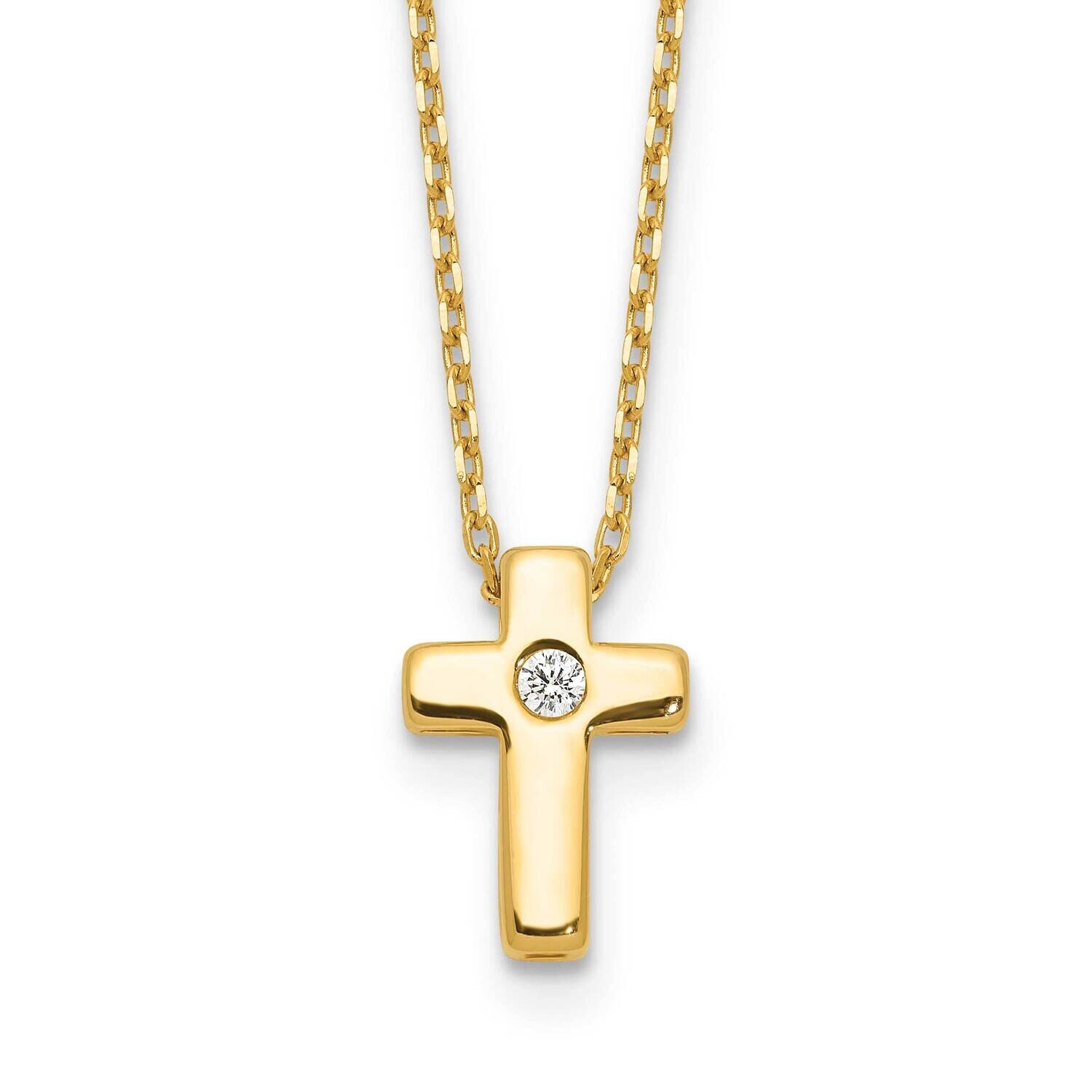 Gold-Tone CZ Cross 13 Inch 2 Inch Extender Necklace Sterling Silver QG6568GP-13, MPN: QG6568GP-13,