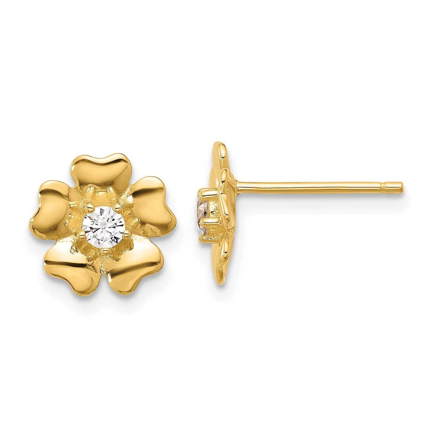 Gold-Tone CZ Flower Post Earrings Sterling Silver QE17633GP