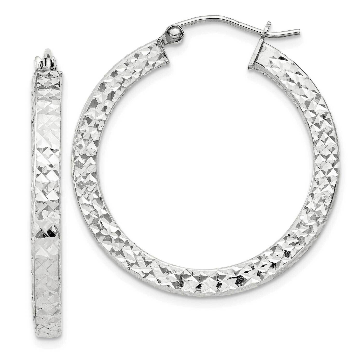 Diamond-Cut 3X30mm Square Tube Hoop Earrings Sterling Silver QE8135SP, MPN: QE8135SP,