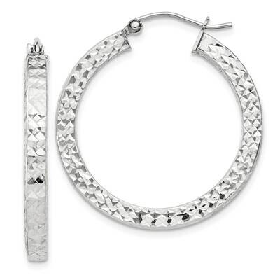 Diamond-Cut 3X30mm Square Tube Hoop Earrings Sterling Silver QE8135SP, MPN: QE8135SP,