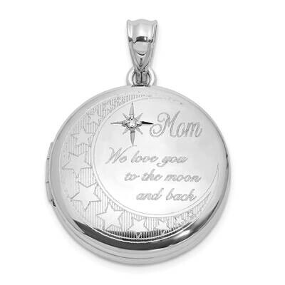 Rh-Plated Diamond 20mm Mom Moon Stars Round Locket Sterling Silver QLS1168, MPN: QLS1168,