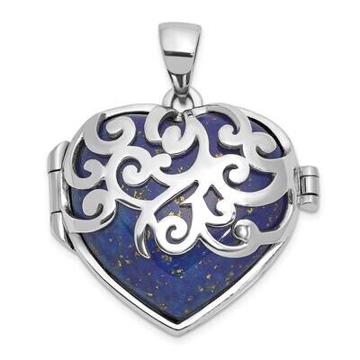 Lapis Lazuli Heart 23mm Locket Pendant Sterling Silver Rhodium-Plated QLS1150, MPN: QLS1150,