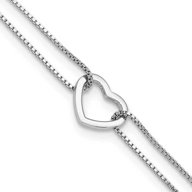 Rhod-Plated Polished Heart Beaded 9 Inch 1 Inch Extension Anklet Sterling Silver QG6296-9