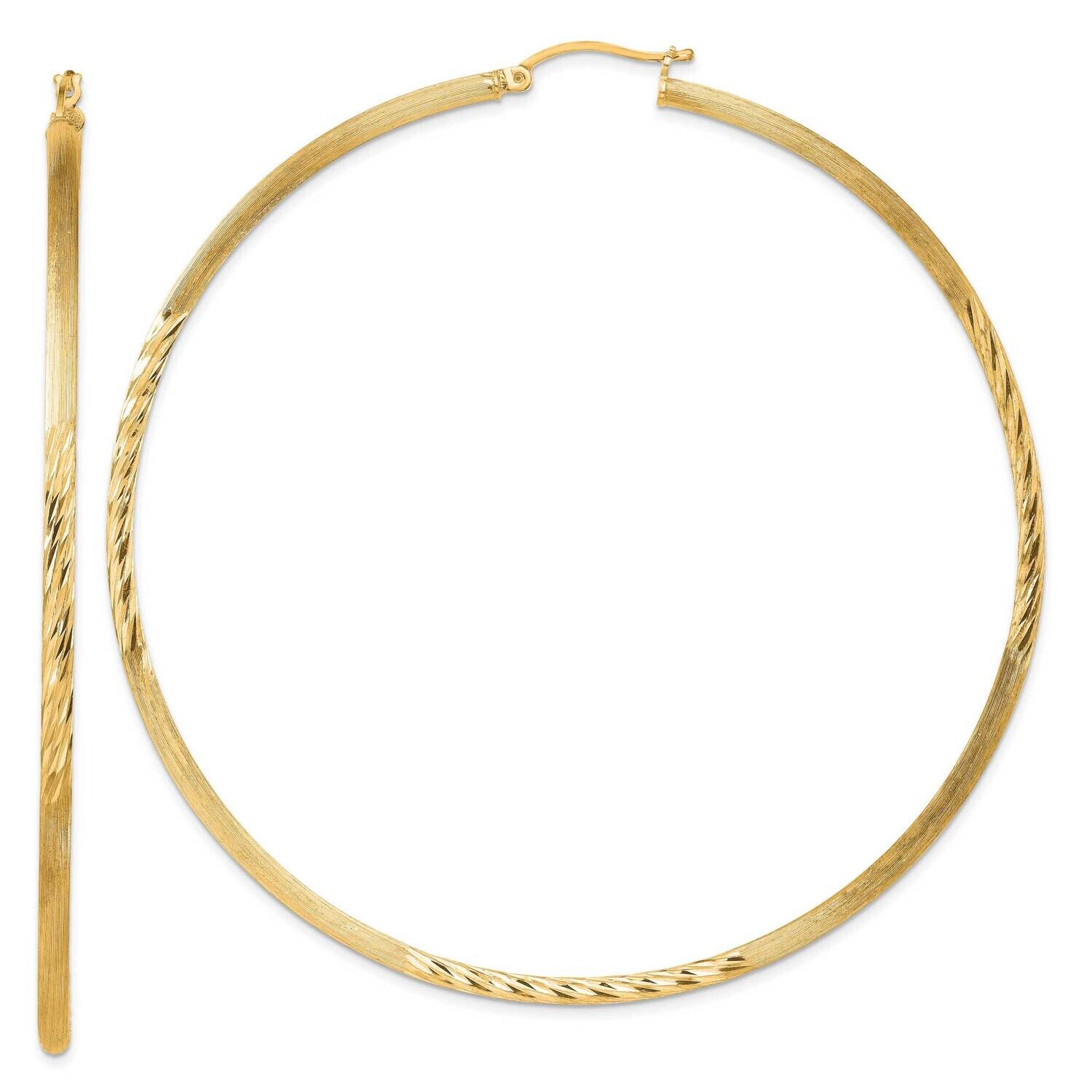 Flash Gold-Plated 2.5mm Polished Satin Diamond-Cut Hoop Earrings Sterling Silver QE4435GP, MPN: QE4…