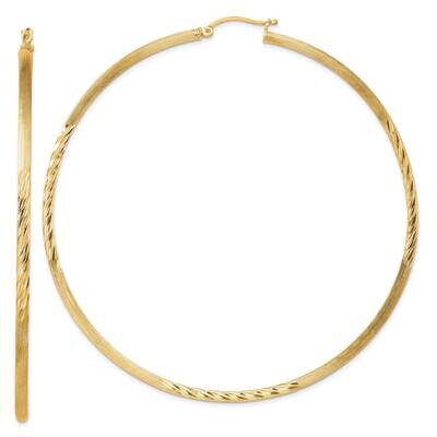 Flash Gold-Plated 2.5mm Polished Satin Diamond-Cut Hoop Earrings Sterling Silver QE4435GP, MPN: QE4…