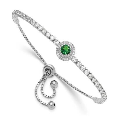 CZ Green Glass Adjustable Bracelet Sterling Silver Rhodium-Plated QG6250, MPN: QG6250,