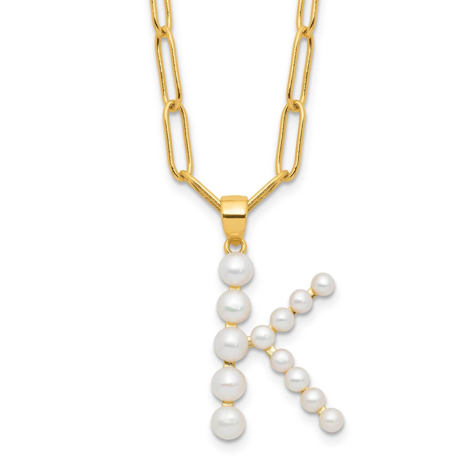 Gold-Plated 3-5.5mm Fwc Pearl Letter K 18 Inch Necklace Sterling Silver QH5808GPK-18, MPN: QH5808GP…