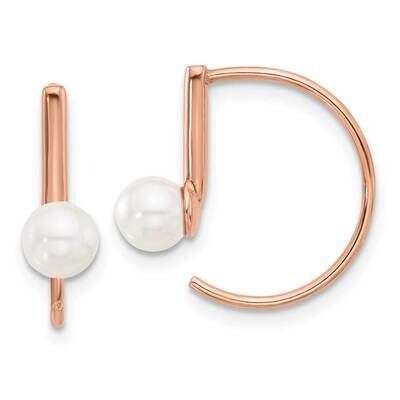 Rose-Tone Polished Synthetic Pearl Threader Hoop Earrings Sterling Silver QE17279, MPN: QE17279,