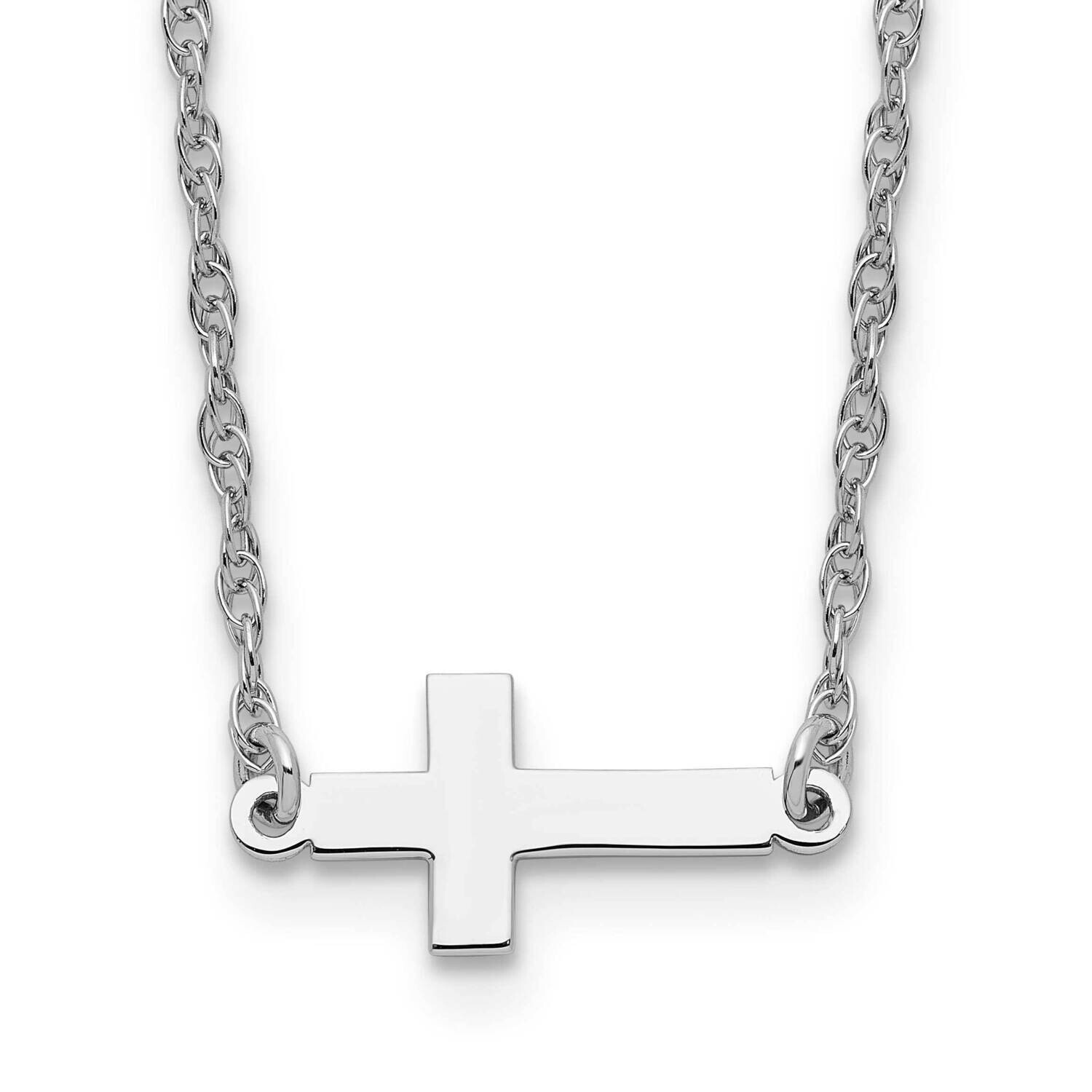 Small Sideways Cross Necklace Sterling Silver Rhodium-Plated QG3469-18