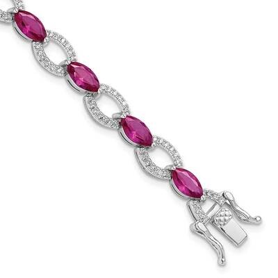 White Red CZ Link Bracelet 8 Inch Sterling Silver Rhodium-Plated QG6483-7, MPN: QG6483-7,