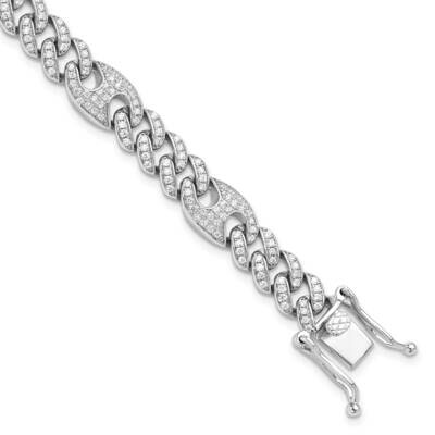 Micro Pavc CZ Marina Link 8 Inch Bracelet Sterling Silver Rhodium-Plated QG6455-8, MPN: QG6455-8,