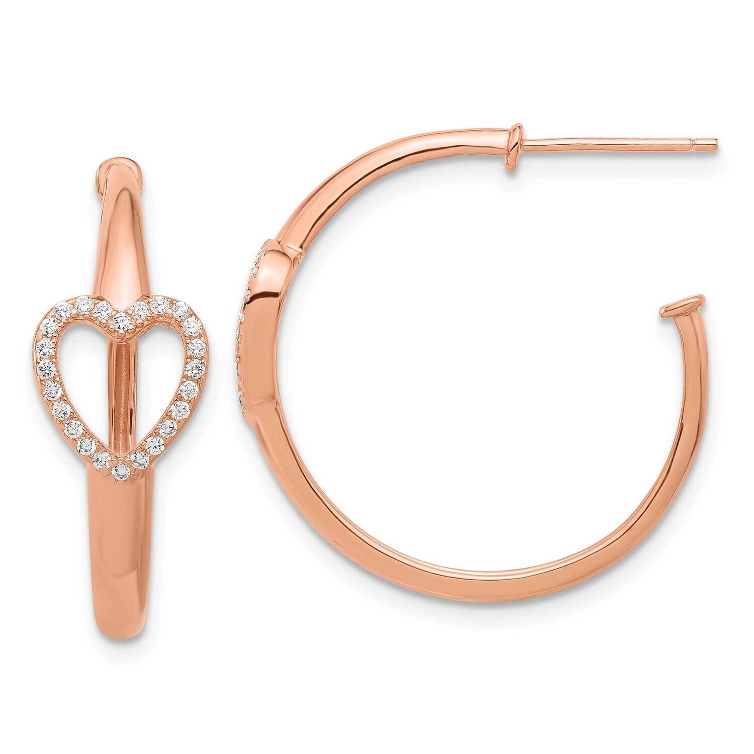 Rose-Tone CZ Heart Post Hoop Earrings Sterling Silver QE17542, MPN: QE17542,