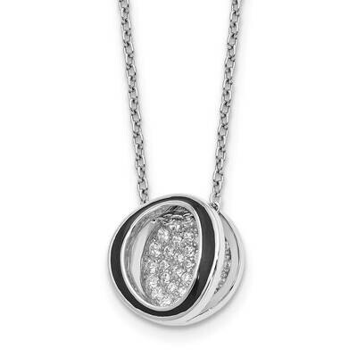 CZ Enameled Open Round Necklace Sterling Silver Rhodium-Plated QG6643-18, MPN: QG6643-18,