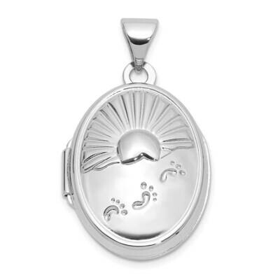 Rhod-Plated 19X15mm Foot Prints Reversible Oval Locket Sterling Silver QLS1159, MPN: QLS1159,