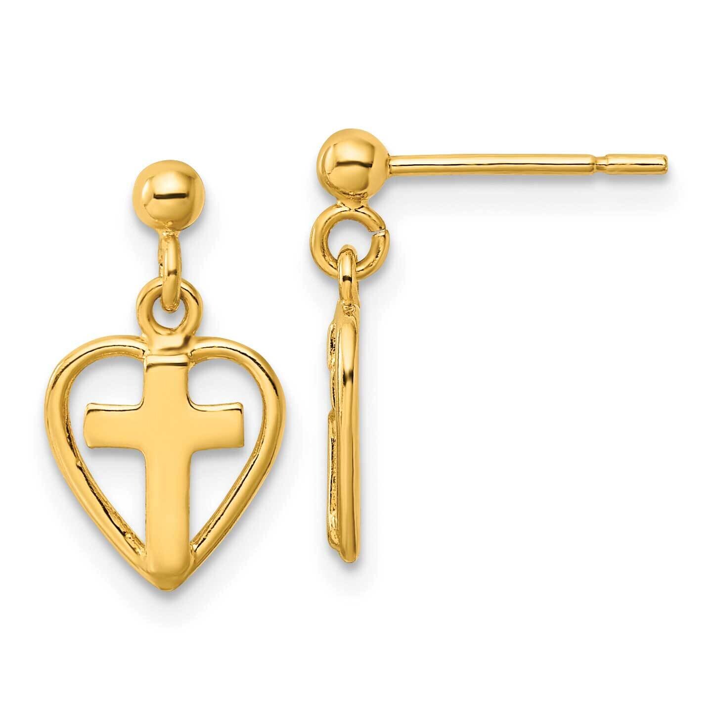Gold-Tone Polished Cross In Heart Post Dangle Earrings Sterling Silver QE4260GP, MPN: QE4260GP,