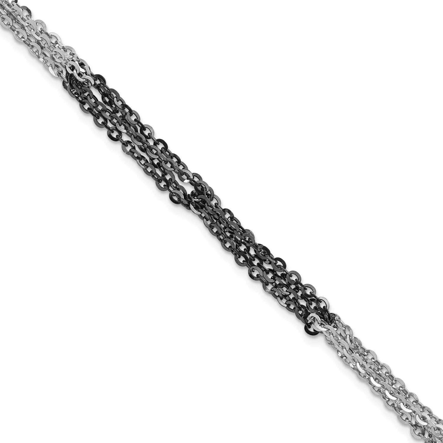 Rhodium &amp; Rhodium-Plated Fancy Chain Link Bracelet 7.5 Inch Sterling Silver QH4916-7.5