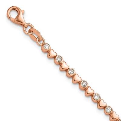 Rose Tone Polished CZ Hearts 7 Inch 1 Inch Extender Bracelet Sterling Silver QG6464RP-7, MPN: QG646…