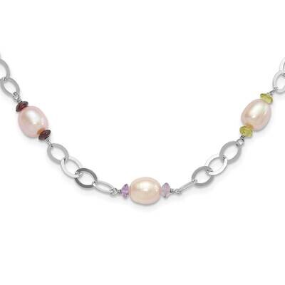 8-9mm Purple Freshwater Cultured Pearl &amp; Multicolor Stone 2 Inch Extender Necklace Sterling Silver …